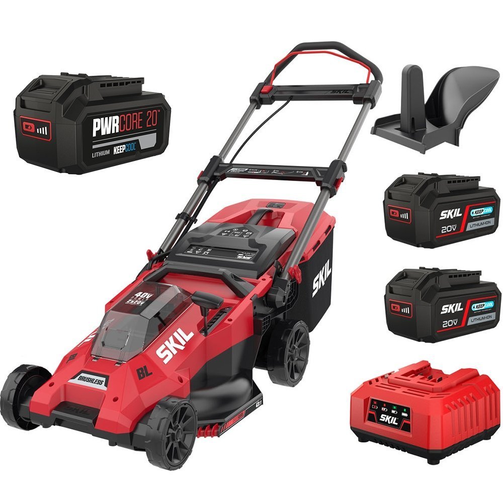 414 SKIL GM1E0140BA 43cm snoerloze grasmaaier, 2 x 20V, borstelloos, inclusief 2 x 4,0Ah accu's en oplader - Afbeelding 1