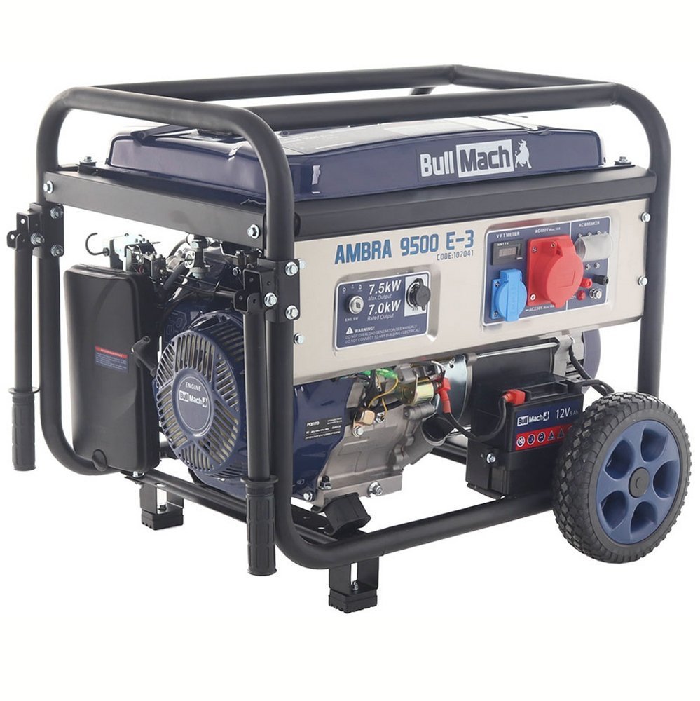 608 BullMach AMBRA 9500 E-3 Benzinegenerator met wielen en AVR 7,5 kW - Afbeelding 1